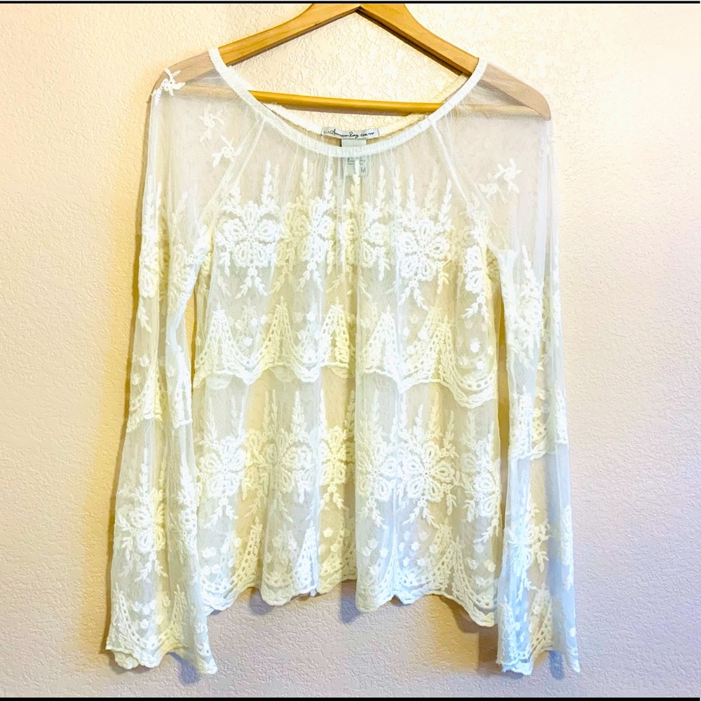 Beautiful Sheer Lacy Bell Sleeve Bohemian Chic Top